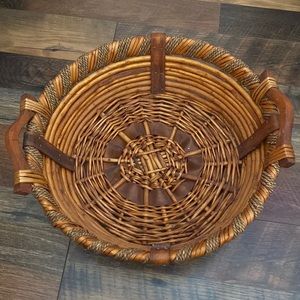 Wicker basket with wood handles